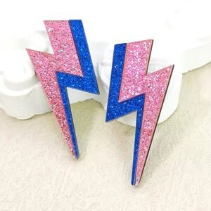 ⚡️Glitter Lightning Bolt Earrings - Pink and Blue⚡️